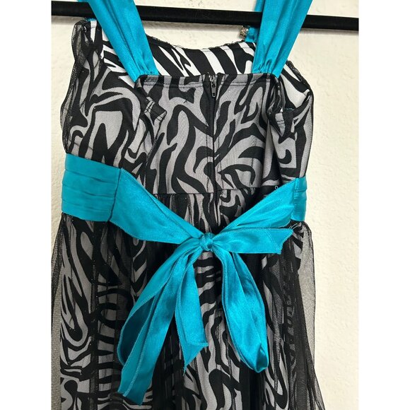 Girls Zebra Print Formal Dress With Blue Sash & Rhinestone Accents size 10 - Picture 5 of 7